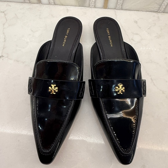 Tory Burch Shoes - NWOB TORY BURCH PATENT LEATHER MULES BLACK GOLD POINT TOE SLIP ON 5